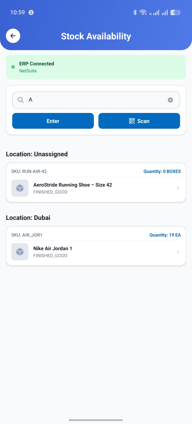Stock availability lookup grouped by location